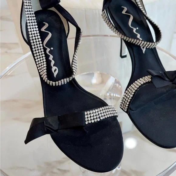 Nina Black Sandals with Rhinestone Accents - Picture 5 of 6